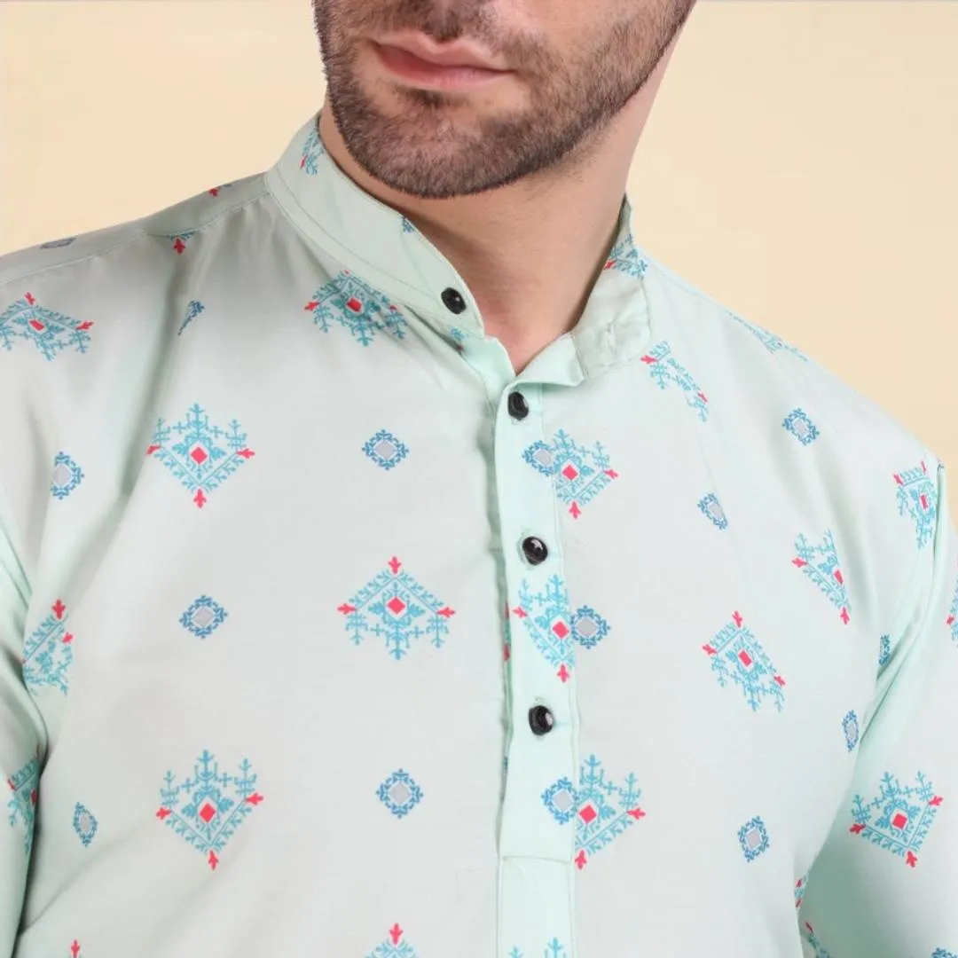 Classic Cotton Printed Short Kurtas for Men