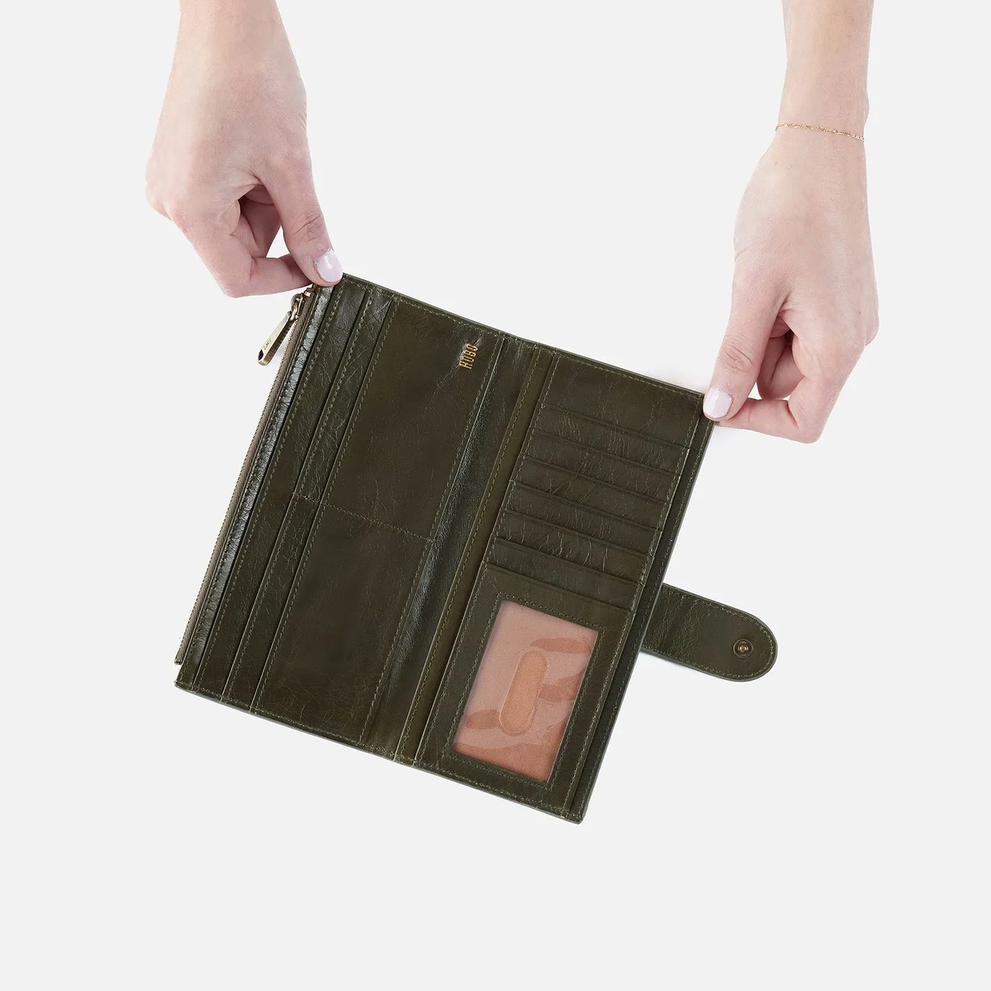 Dunn Continental Wallet In Polished Leather - Deep Moss