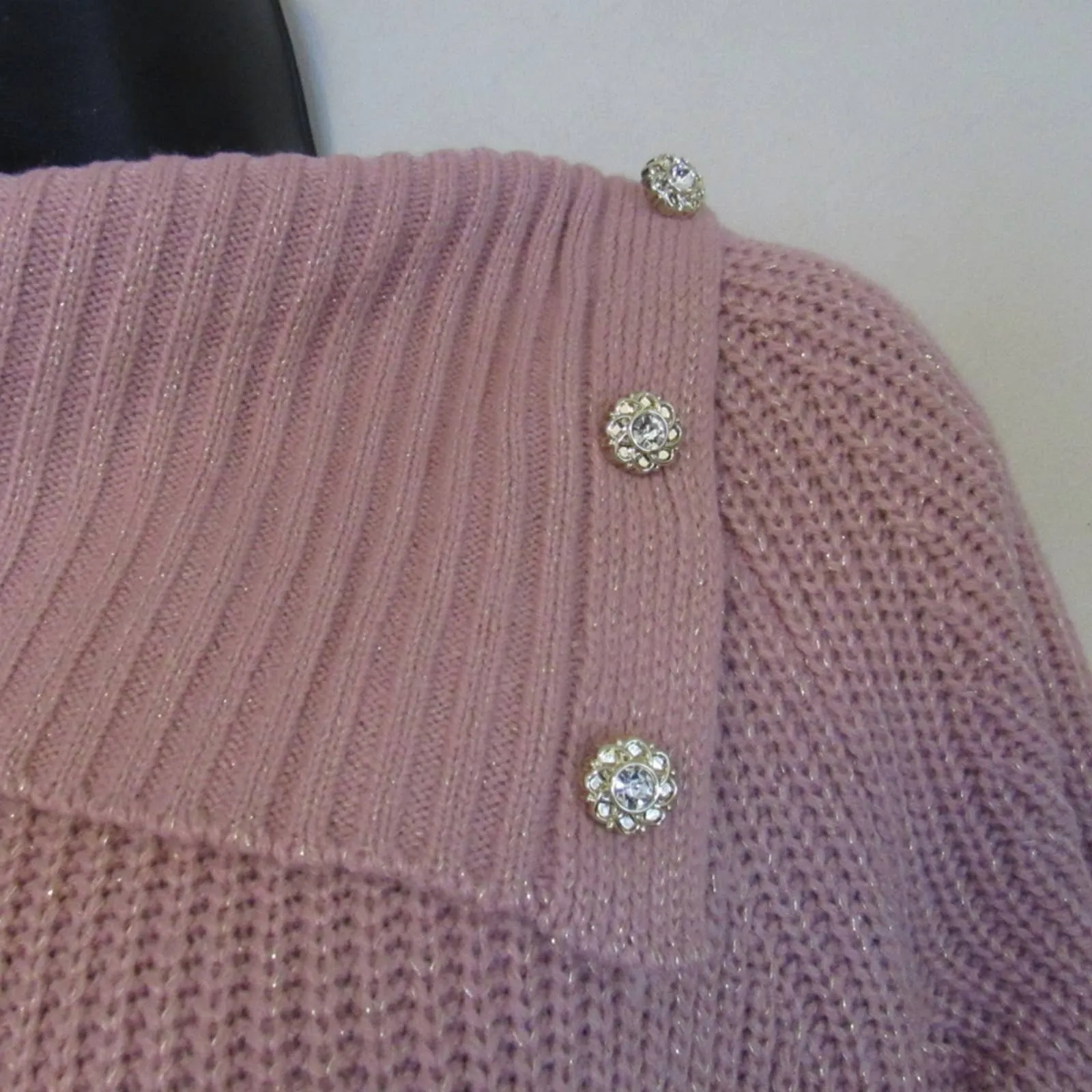 Eighty Ninth   Madison Quarter Sleeve Button Detail Metallic Sweater Small Rose