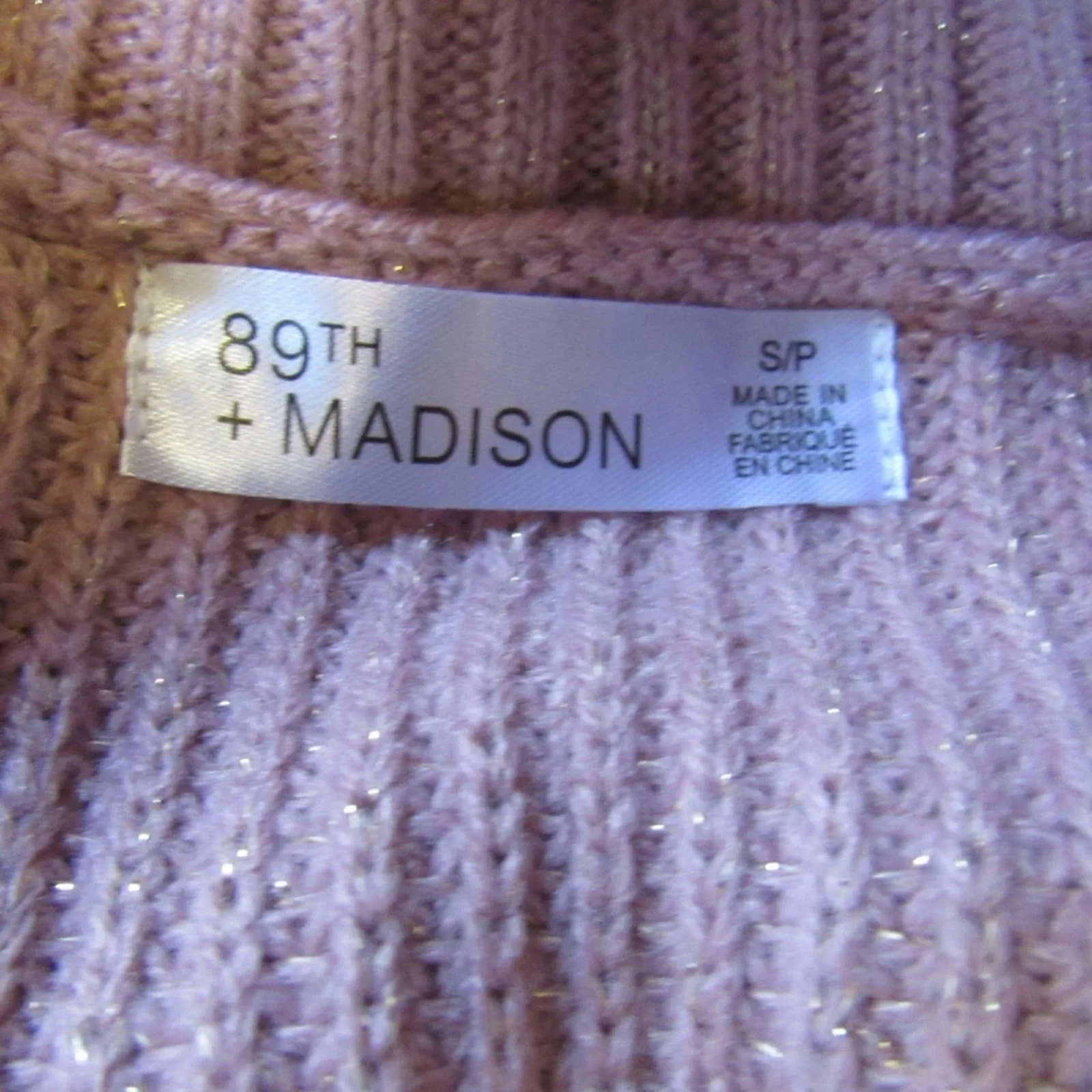 Eighty Ninth   Madison Quarter Sleeve Button Detail Metallic Sweater Small Rose