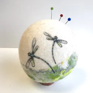 Felt pebble pin cushion - dragonfly