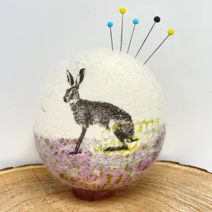 Felt pebble pin cushion - hare