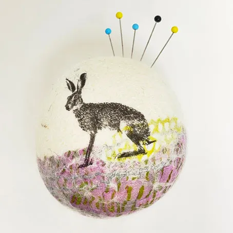 Felt pebble pin cushion - hare