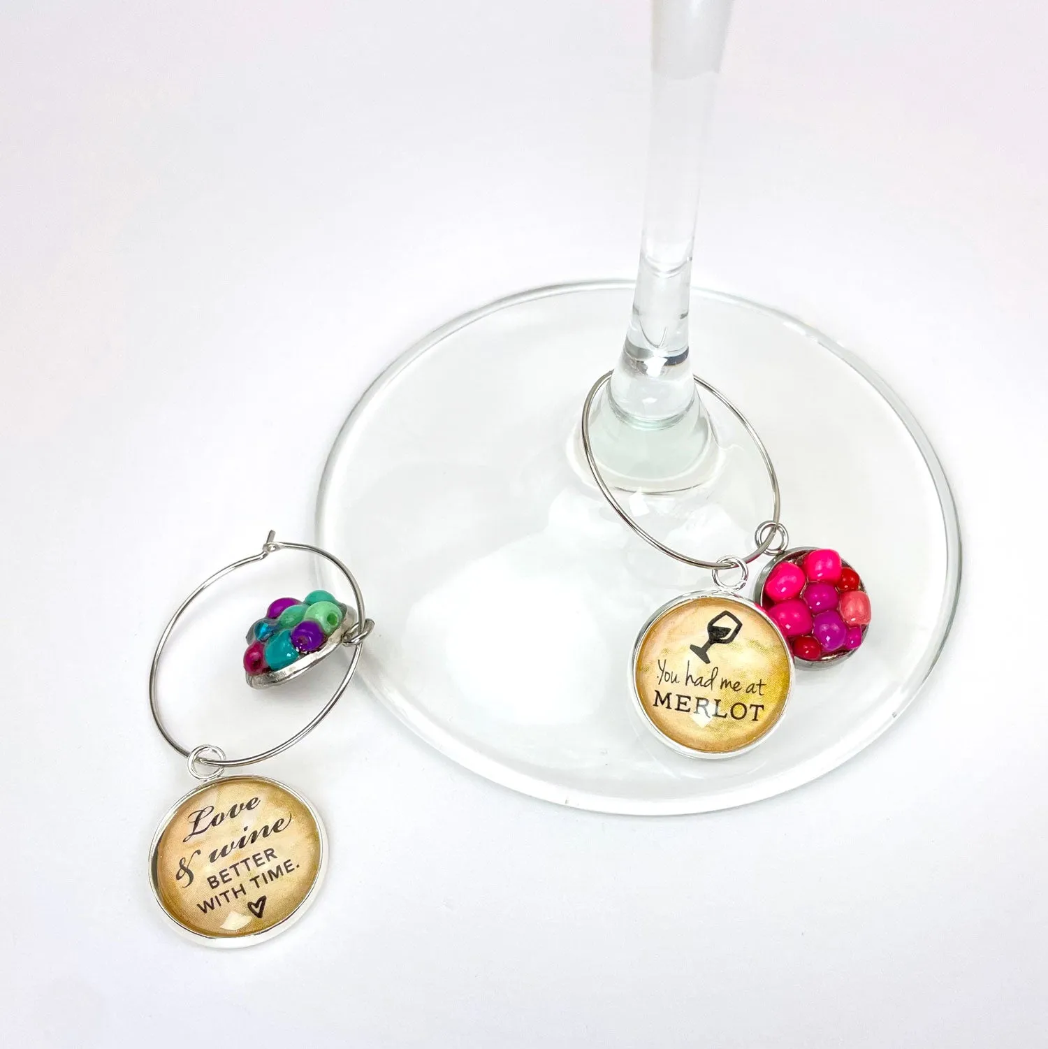 I Love Wine, Glass Charm Set for Jewelry Making - Bulk Designer Charms - 16mm, 20mm Wholesale Merlot, Vino, Wine Bottle, Wine Glass Charms