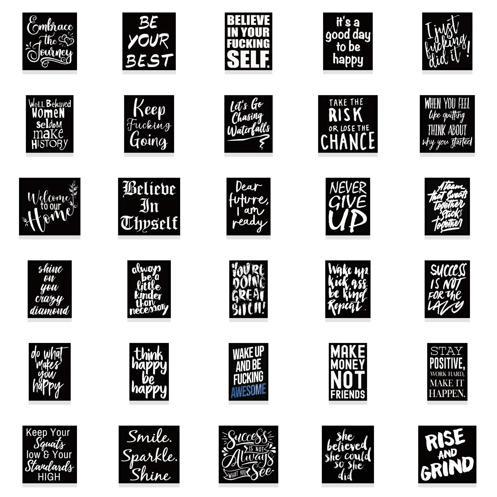 Inspirational English Black Stickers Pack - Set of 61