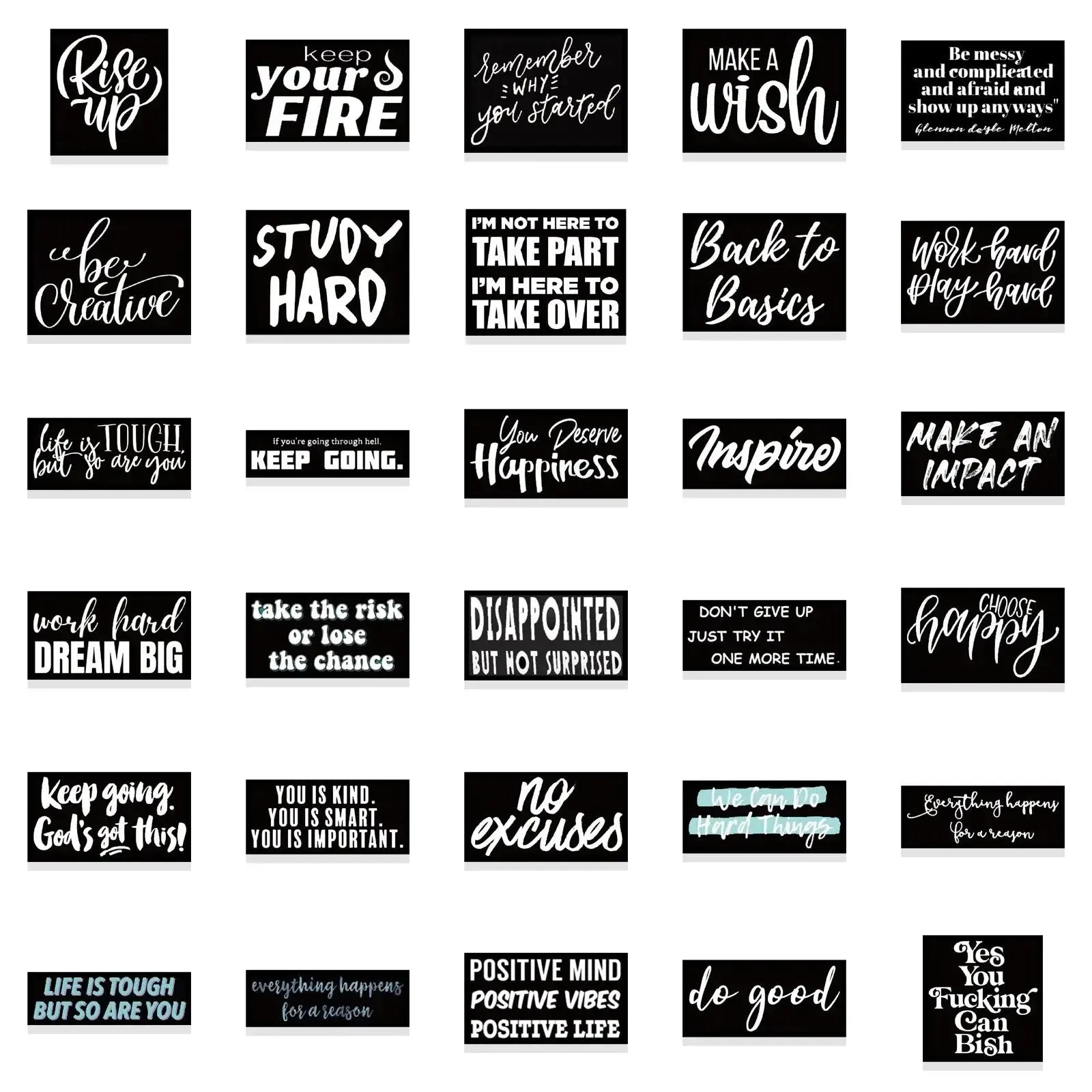 Inspirational English Black Stickers Pack - Set of 61