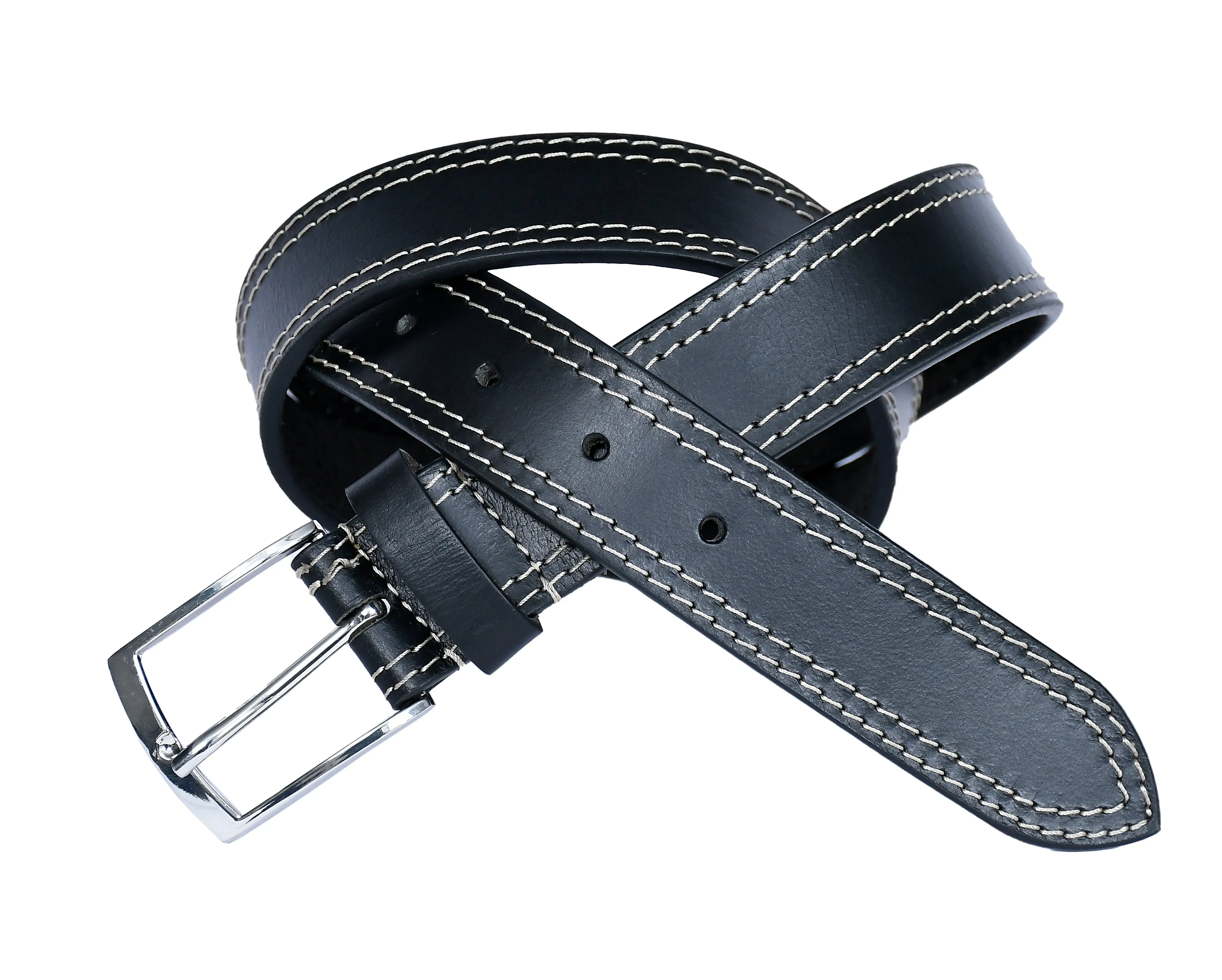 Introducing our "Eclipse Noir" Black Leather Belt with White Stitching. Art: LB-822