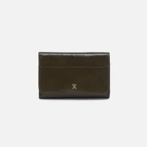 Jill Trifold Wallet In Polished Leather - Deep Moss