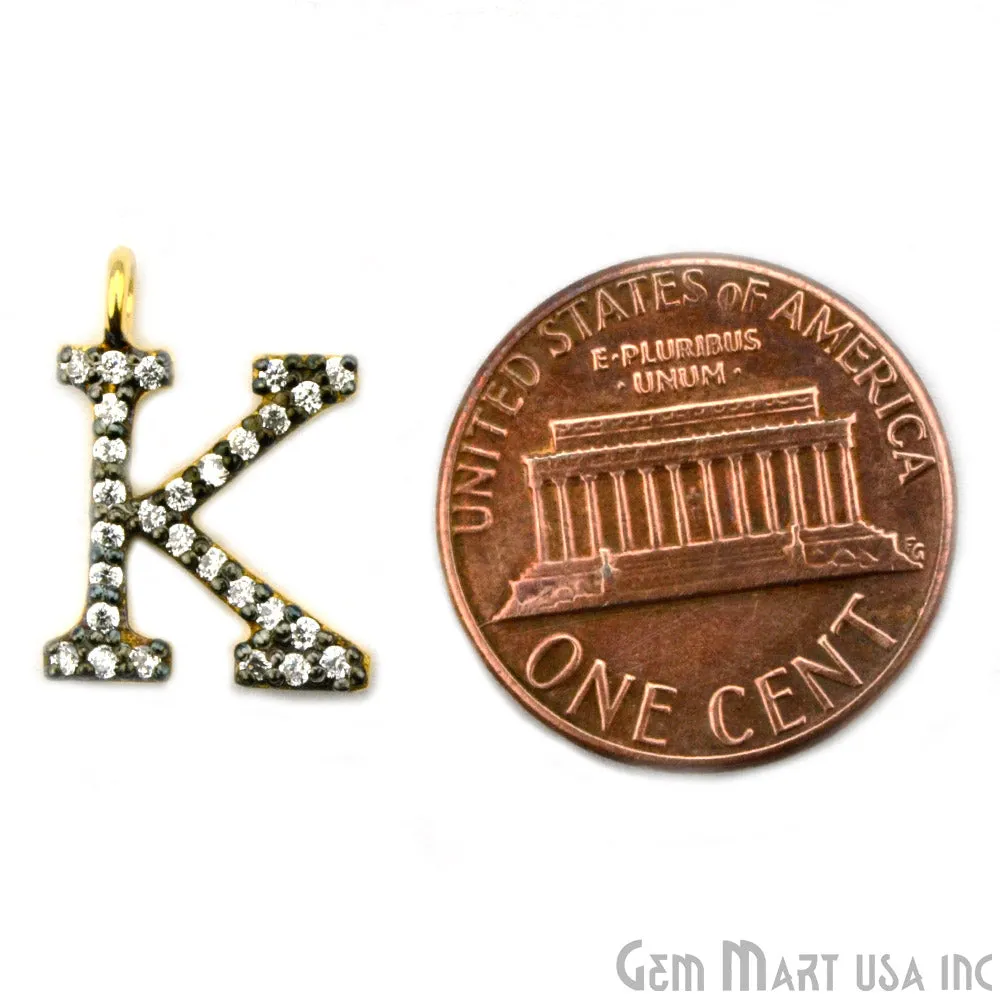 'K' Alphabet Charm CZ Pave Gold Vermeil Charm for Bracelet & Pendants