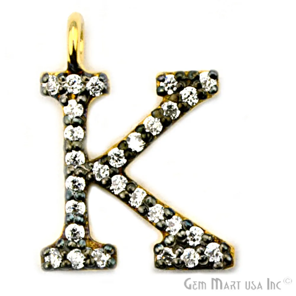 'K' Alphabet Charm CZ Pave Gold Vermeil Charm for Bracelet & Pendants