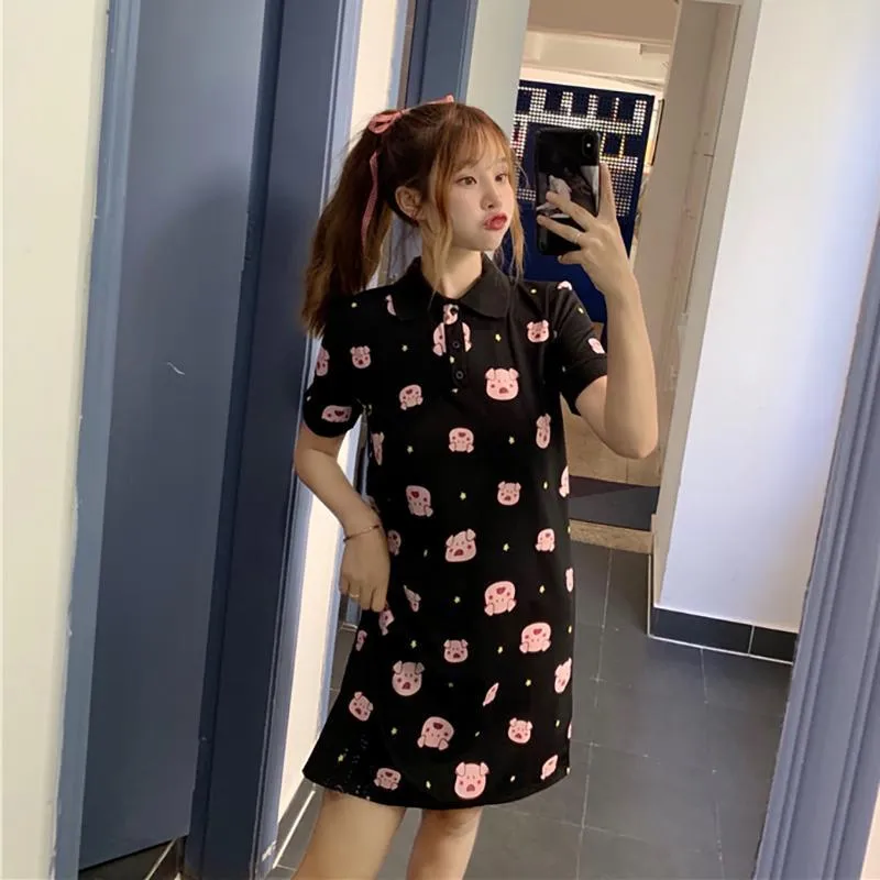 Kawaii Piggy Printed Shirt Dress