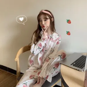 Kawaii Strawberry Printed Flare Sleeved Pajama