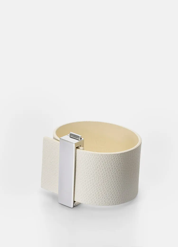 Leather Bracelet | Wide Clasp | Silver | White