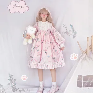 Lolita Cat Printed Ruffles Dress