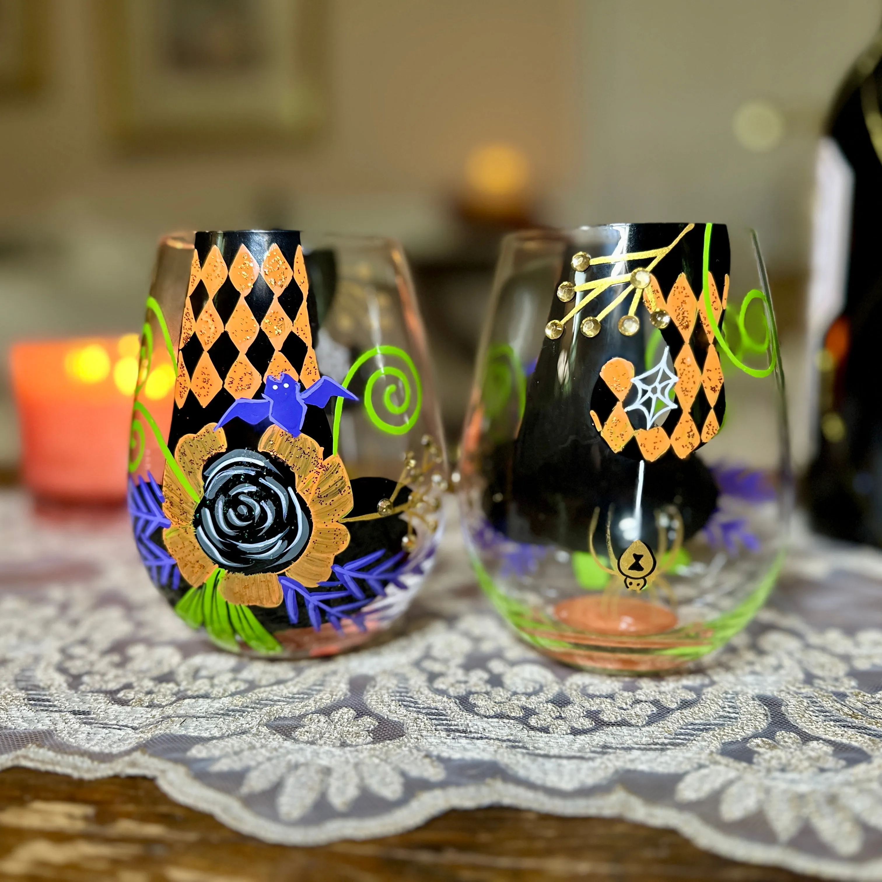 Lolita Set of 2 My Fancy Witch Hat Stemless Wine Glasses