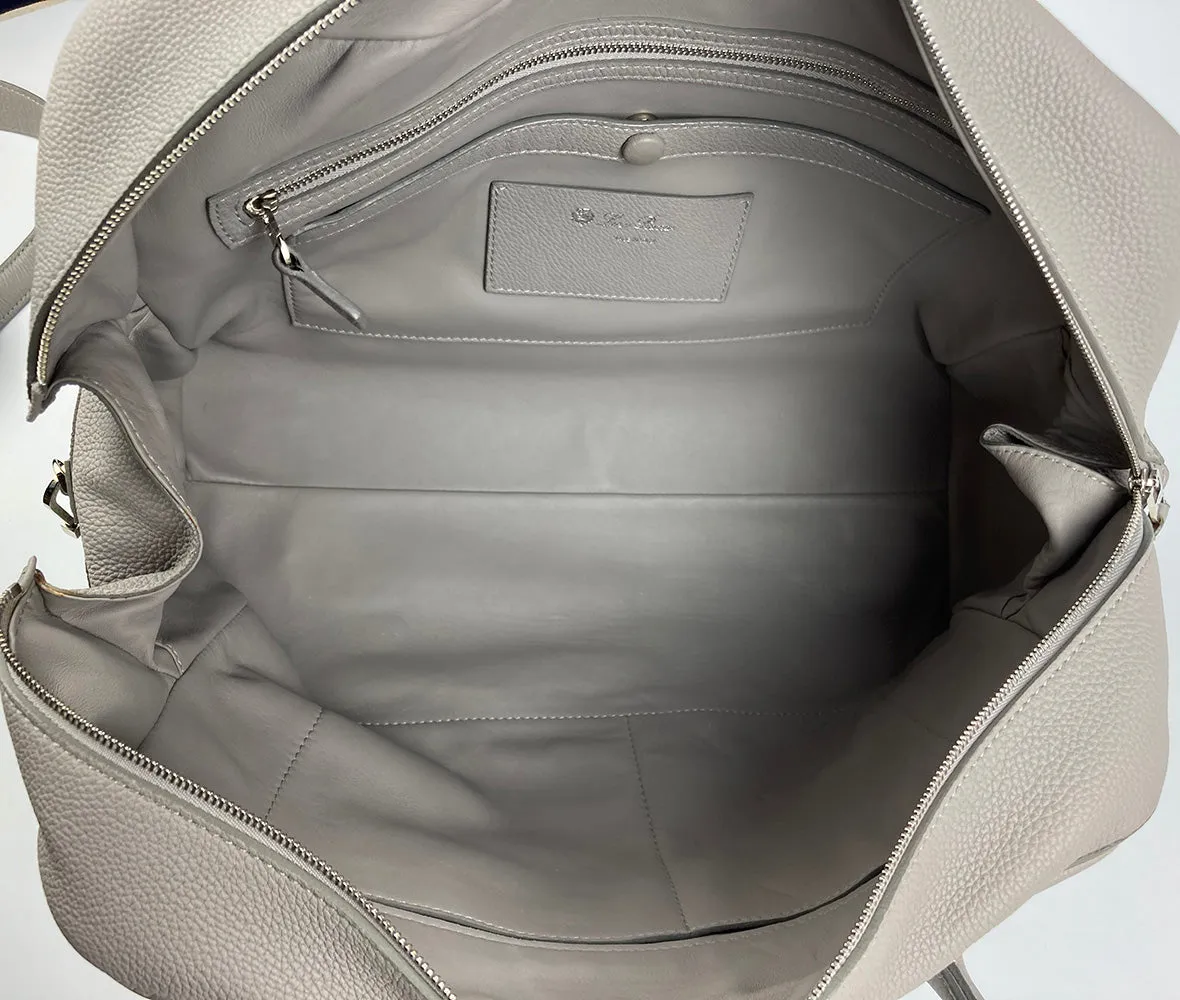 Loro Piana Grey Leather Duffle Tote