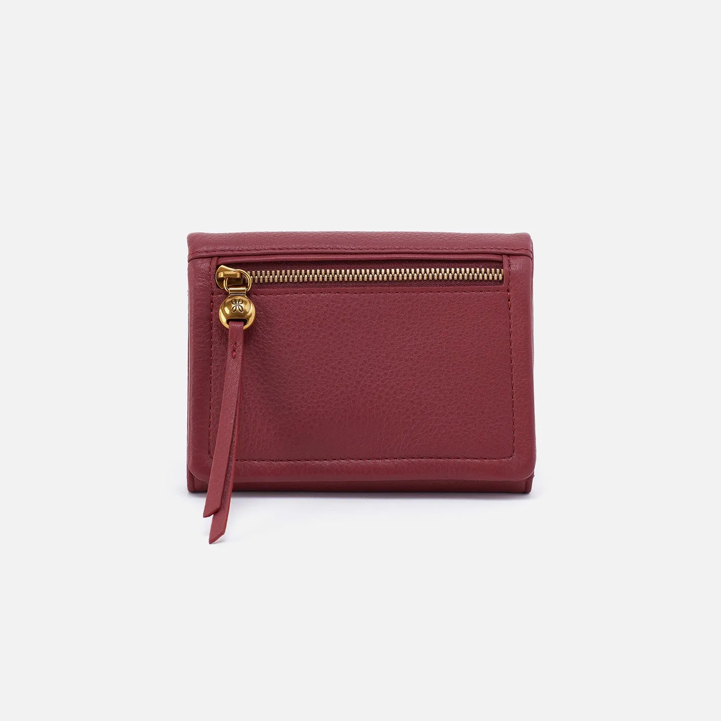 Lumen Medium Bifold Compact Wallet in Pebbled Leather - Red Pear