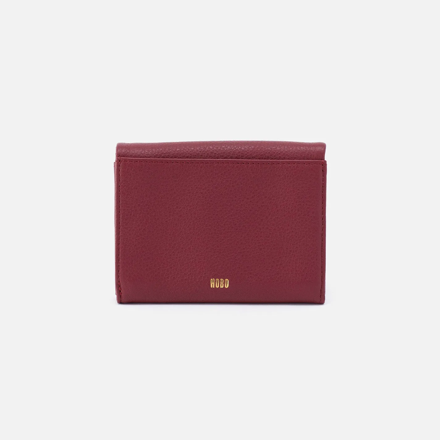 Lumen Medium Bifold Compact Wallet in Pebbled Leather - Red Pear