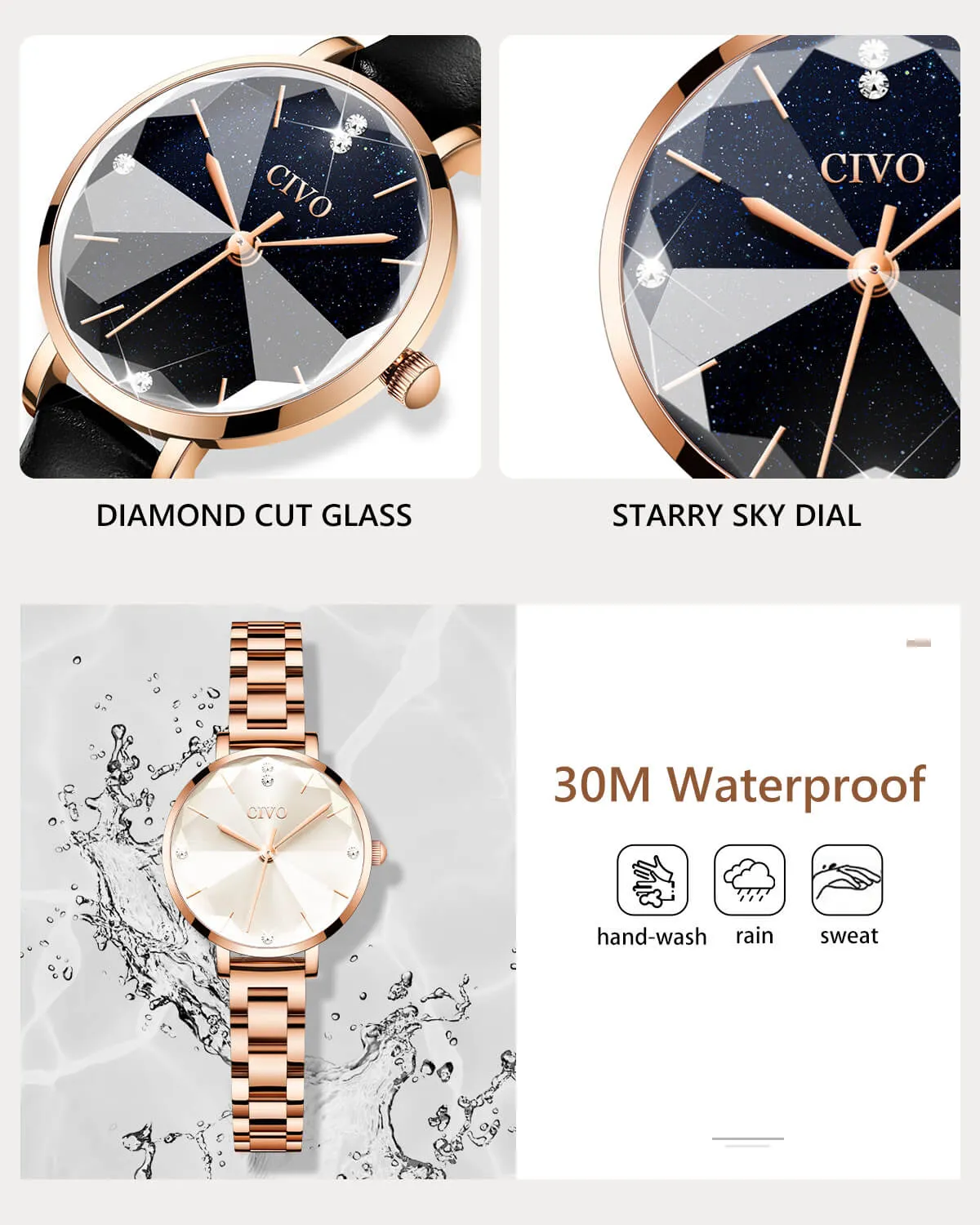 Quartz Women Watch | Leather Band | CIVO 8128C