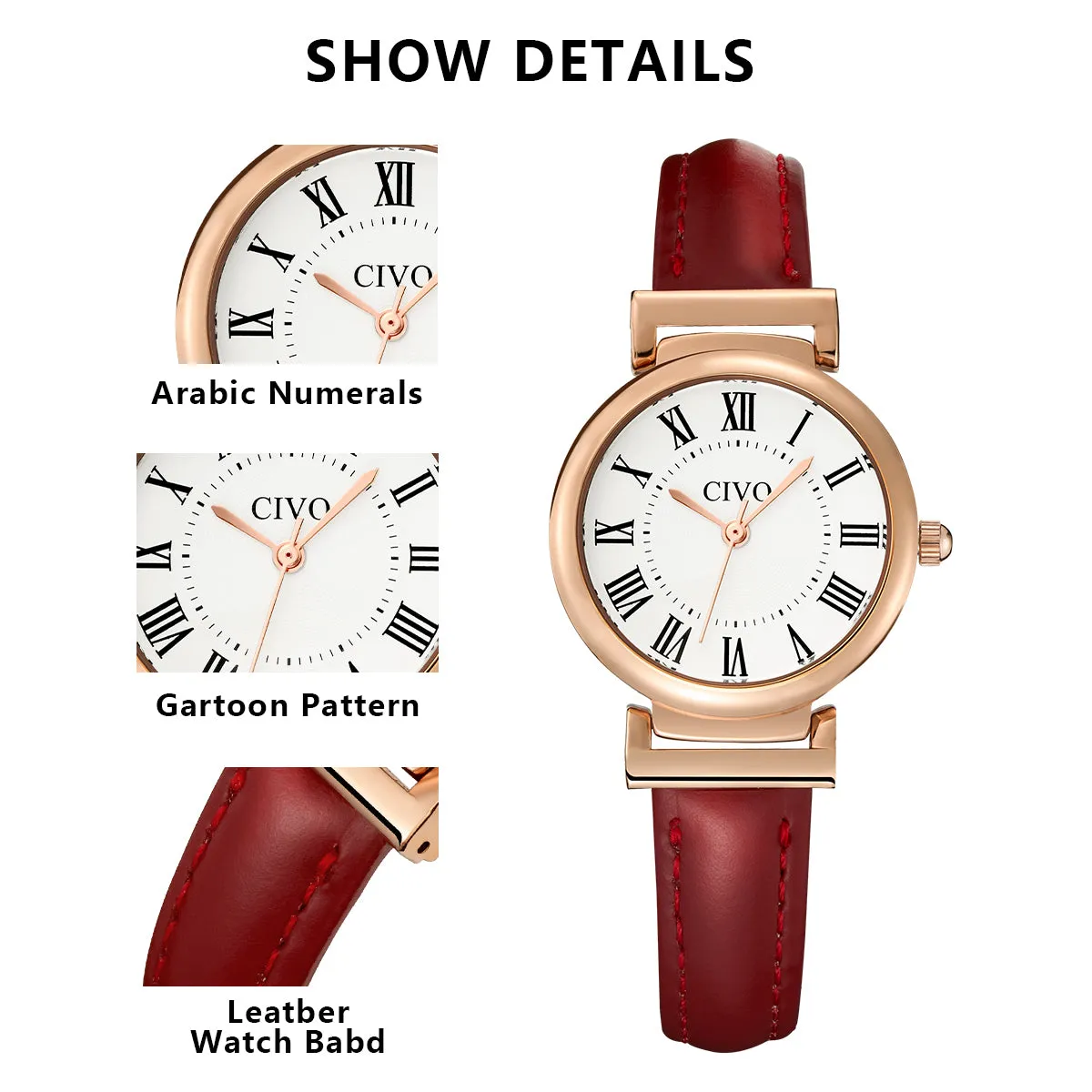 Quartz Women Watch | Leather Band | CIVO 8129C