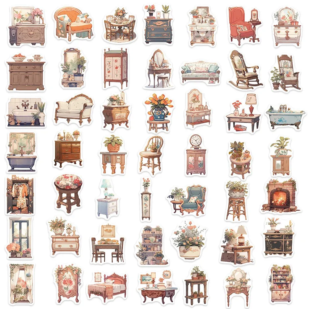 Retro Furniture & Flower Stickers