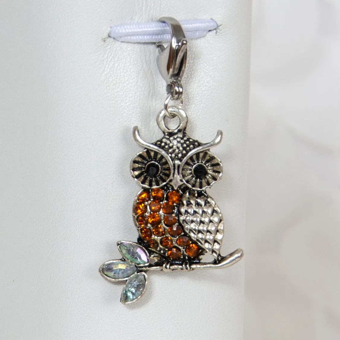 Rhinestone Owl Charm in Pink, Light Rose or Amber