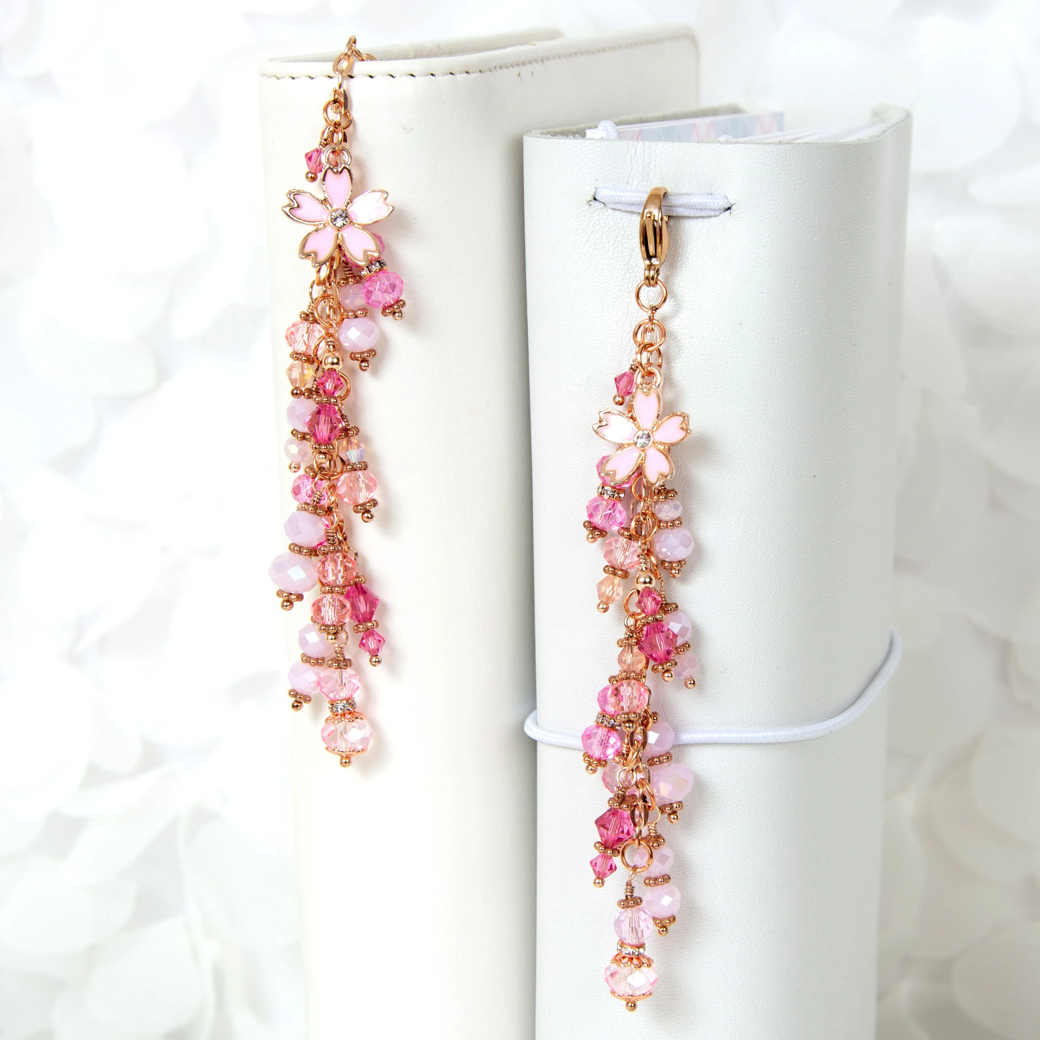 Rose Gold Blossom Planner Charm with Pink Crystal Dangle