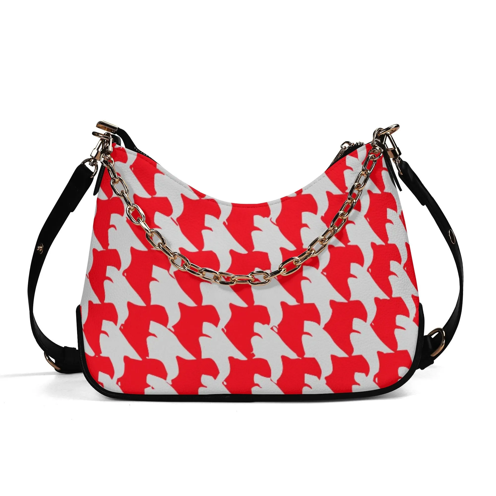 Vampire Art Grunge PU Cross-body Bag With Chain Decoration - Red Houndstooth