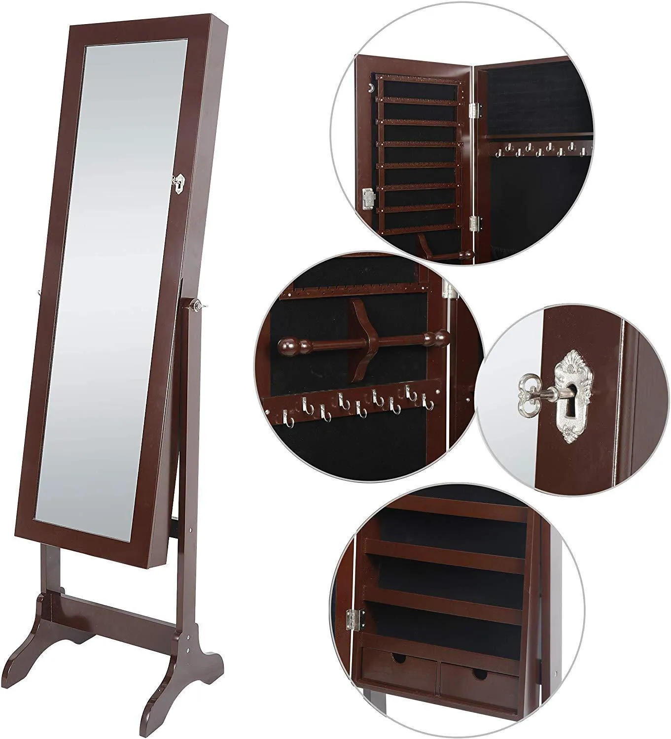 ZENY™ Lockable Jewelry Cabinet Jewelry Armoire with Full Mirror Jewelry Storage